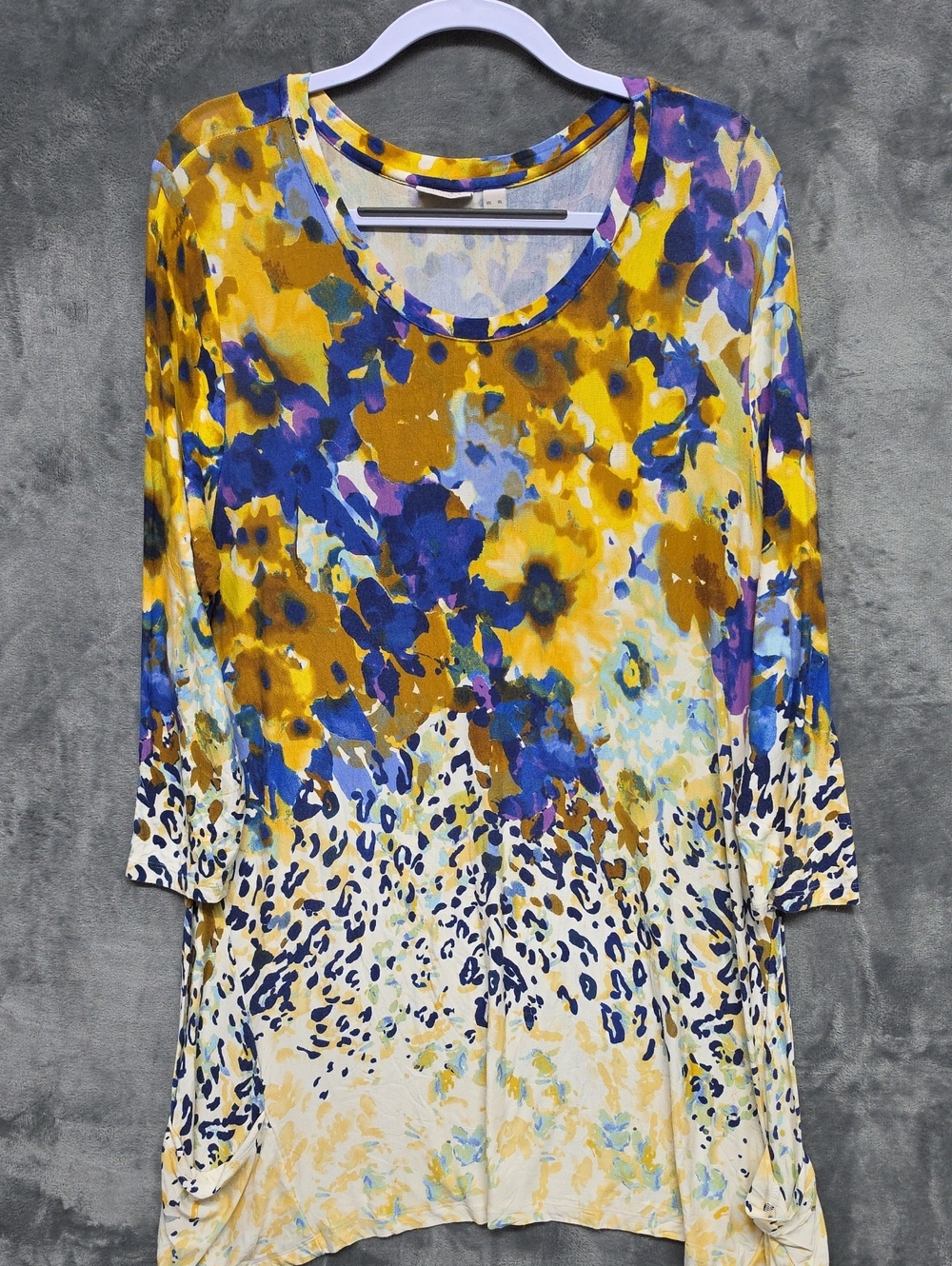 LOGO by Lori Goldstein Yellow, Blue & Purple Abstract Floral Tunic Sz XL - Picture 1 of 6